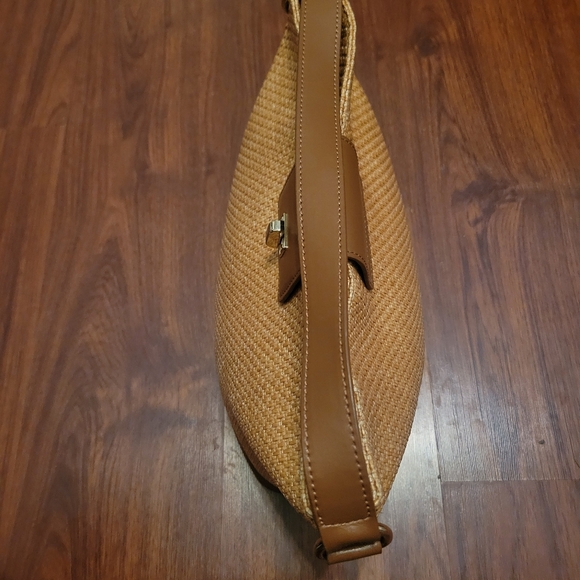 Talbots Woven Leather Shoulder Brown Bag Purse Boho Raffia - Picture 12 of 15